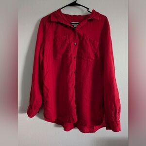 Charter Club Luxury Red 100% Linen Button Up Women's Size XL Blouse Chic Office